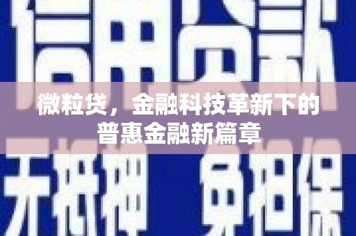 鱼峰微粒贷，金融科技革新下的普惠金融新篇章